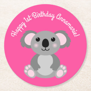 Koala Beer Cute Kind Birthday Party Ronde Kartonnen Onderzetter