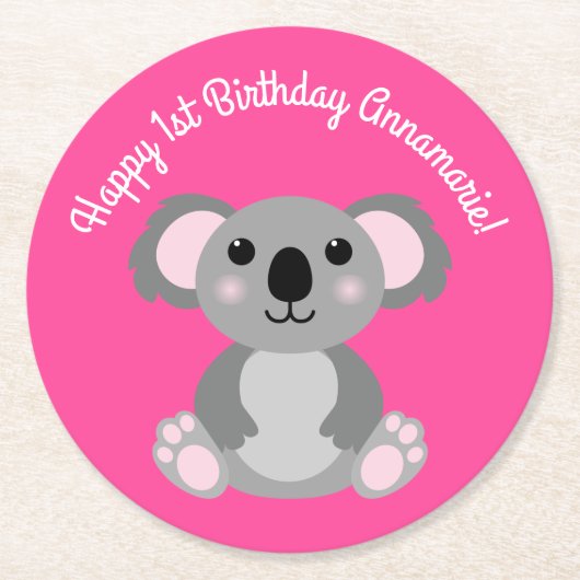 Koala Beer Cute Kind Birthday Party Ronde Kartonnen Onderzetter (Voorkant)