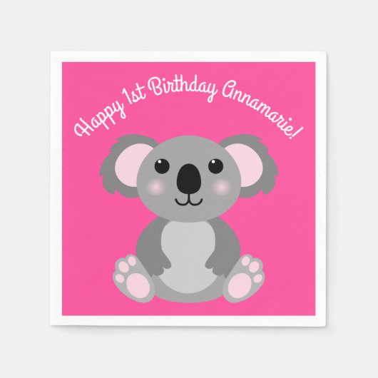 Koala Beer Cute Kind Birthday Party Servet (Voorkant)
