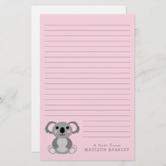 Koala Beer Cute Kind Briefpapier (Voorkant / Achterkant)