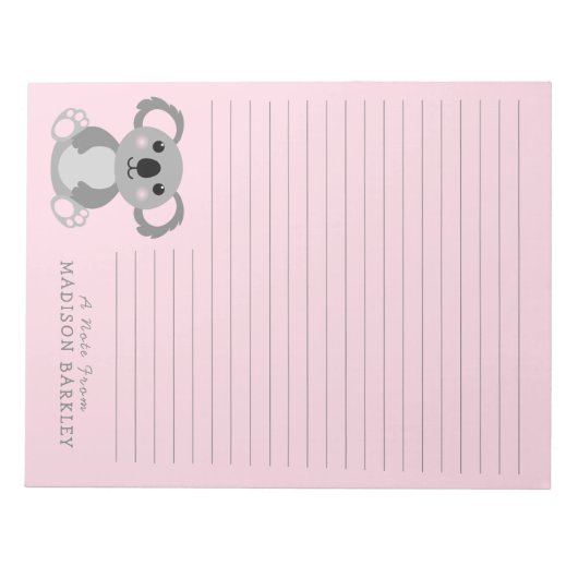 Koala Beer Cute Kind Persoonlijk Briefpapier Notit Notitieblok (Voorkant)