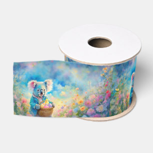 Koala beer die een mand met paaseieren vasthoudt grosgrain lint