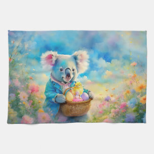 Koala beer die een mand met paaseieren vasthoudt theedoek