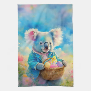 Koala beer die een mand met paaseieren vasthoudt theedoek