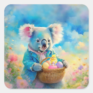 Koala beer die een mand met paaseieren vasthoudt vierkante sticker