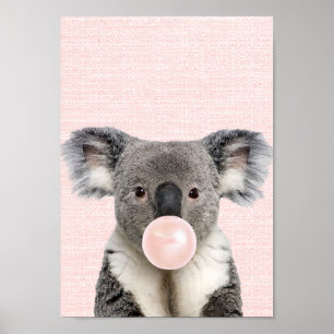 KOALA BEER DIE ROZE KAUWGOM PLAAT DRUKT POSTER