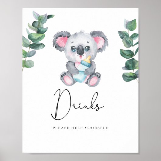 Koala Beer Drinken helpen jezelf Poster (Voorkant)