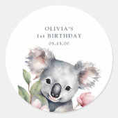 Koala Beer eerste verjaardag Ronde Sticker (Voorkant)