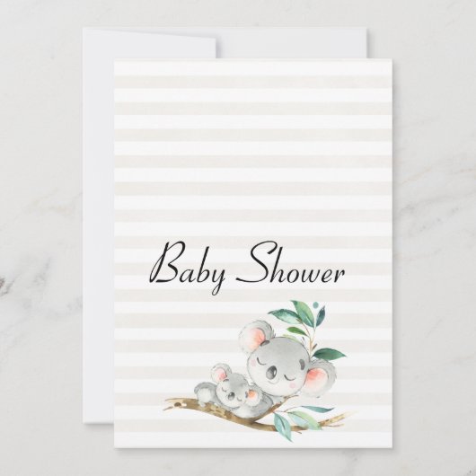 Koala Beer en gebladerte Baby shower Uitnodiging (Achterkant)