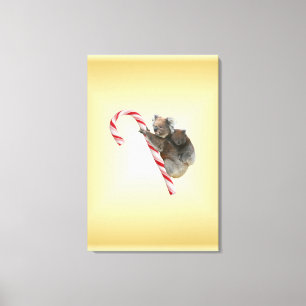 Koala Beer en Joey Cub Candy Cane Canvas Afdruk