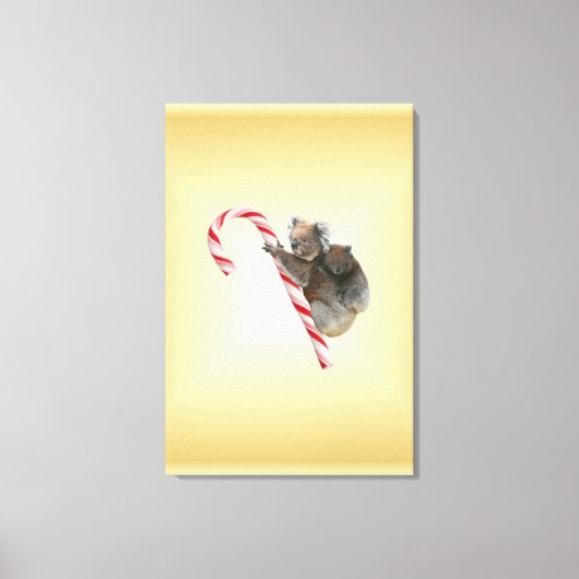 Koala Beer en Joey Cub Candy Cane Canvas Afdruk (Voorkant)