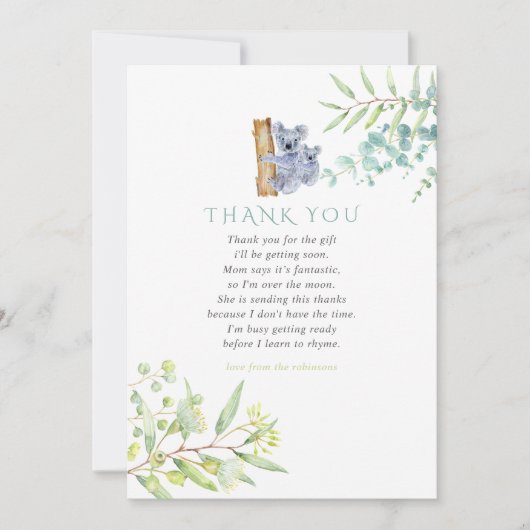 Koala Beer Eucalyptus Bladeren Baby Shower Bedankt (Voorkant)