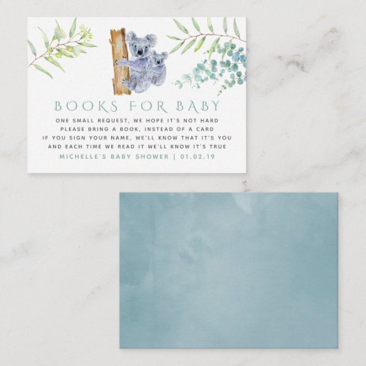 Koala Beer Eucalyptus Leaves Baby Book Request Informatiekaartje (Voorkant / Achterkant)