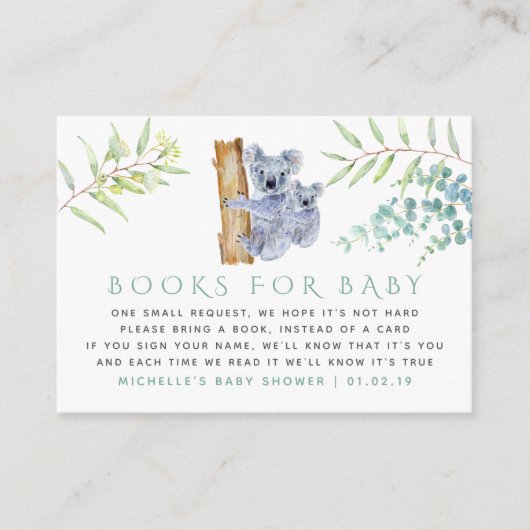 Koala Beer Eucalyptus Leaves Baby Book Request Informatiekaartje (Voorkant)