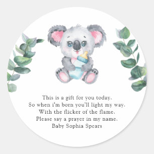 Koala Beer - Gebedskaarslabel Ronde Sticker