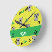 Koala beer geel patroon ronde klok (Hoek)