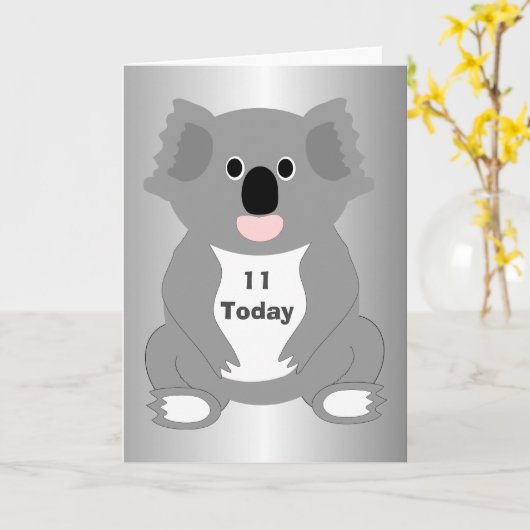 Koala Beer Gepersonaliseerd 11e Verjaardag Kaart (Gele Bloem)