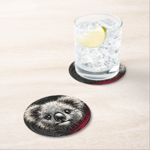 Koala Beer Illustratie op getextureerde achtergron Ronde Kartonnen Onderzetter