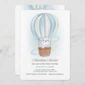 Koala Beer in Blauwe Luchtballon Uitnodiging (Voorkant / Achterkant)