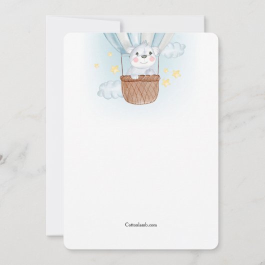 Koala Beer in Blauwe Luchtballon Uitnodiging (Achterkant)