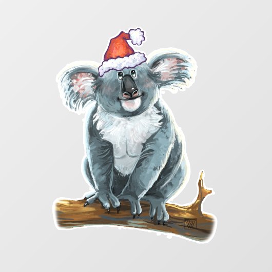 Koala-Beer in een Santa Hat Window Cling Raamsticker (Vel)