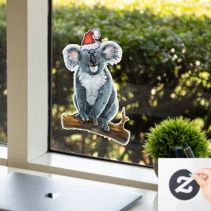 Koala-Beer in een Santa Hat Window Cling Raamsticker