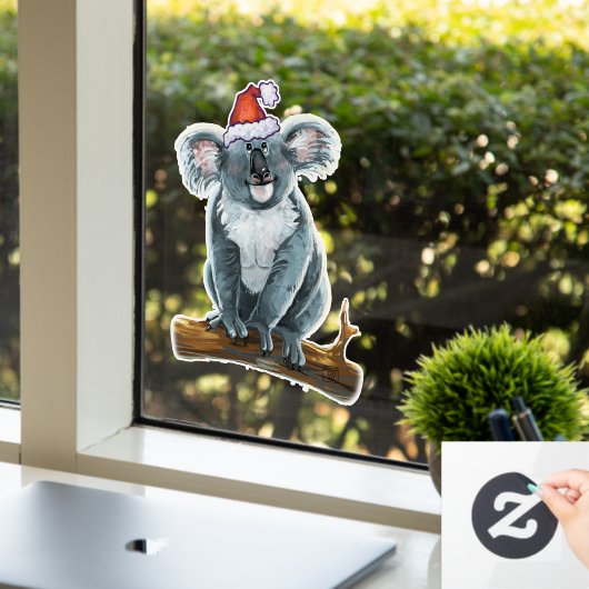 Koala-Beer in een Santa Hat Window Cling Raamsticker (Kantoor)