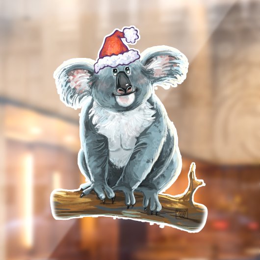 Koala-Beer in een Santa Hat Window Cling Raamsticker (Vel 2)