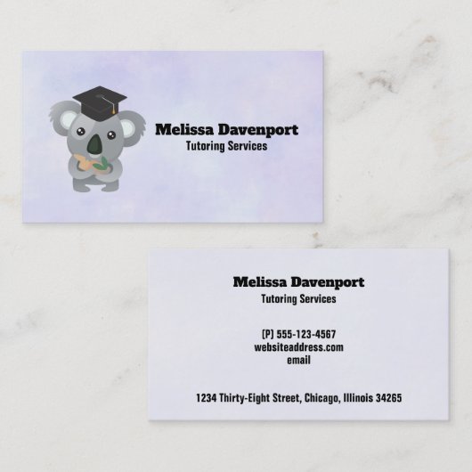 Koala-Beer in Graduation Cap Tutor Contactkaartje (Voorkant / Achterkant)