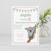Koala Beer Invitation Cute Birthday Party Kaart (Staand voorkant)