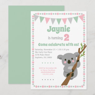 Koala Beer Invitation Cute Birthday Party Kaart