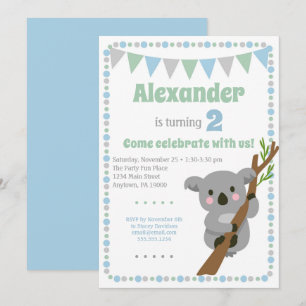 Koala Beer Invitation Cute Boy Birthday Party Kaart