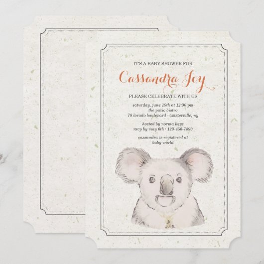 Koala Beer Invitation Kaart (Voorkant / Achterkant)