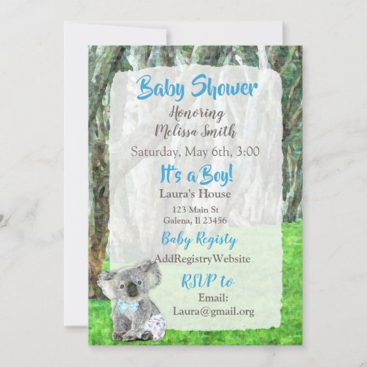 Koala Beer is een Boy Baby Shower Uitnodigingen (Voorkant)