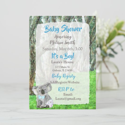 Koala Beer is een Boy Baby Shower Uitnodigingen (Staand voorkant)