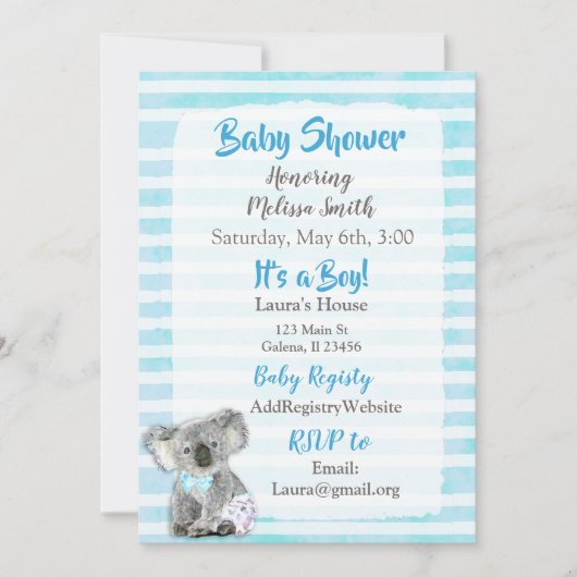 Koala Beer is een Boy Baby Shower Uitnodigingen (Voorkant)