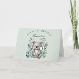 Koala Beer Jongens 1e Verjaardagsfeestje Bedankkaart