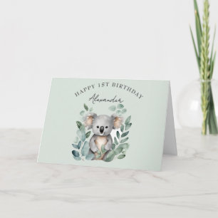 Koala Beer Jongens 1e Verjaardagsfeestje  Bedankkaart