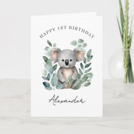 Koala Beer Jongens 1e Verjaardagsfeestje Bedankkaart