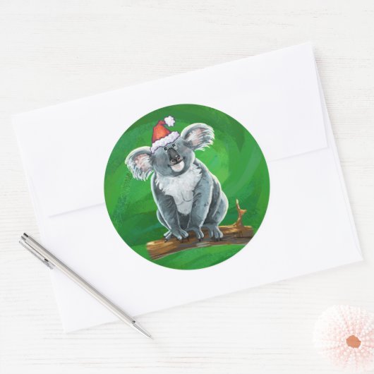 Koala Beer Kerstmis Ronde Sticker (Envelop)