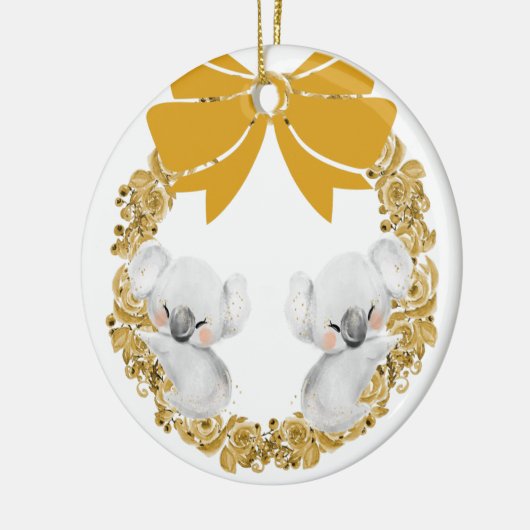 Koala Beer kerstversiering en Faux Gold Wreath Keramisch Ornament (Links)