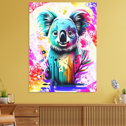 Koala Beer - Kleurrijke Koala Beer schilderij Canvas Afdruk (Insitu (Woonkamer))