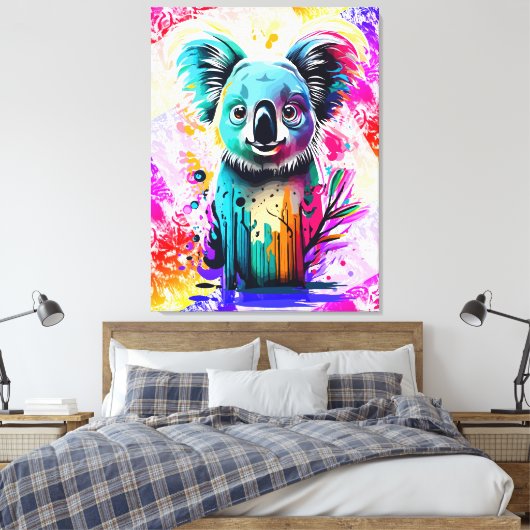 Koala Beer - Kleurrijke Koala Beer schilderij Canvas Afdruk (Insitu (Slaapkamer))