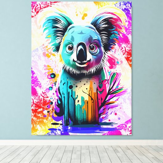 Koala Beer - Kleurrijke Koala Beer schilderij Canvas Afdruk (Insitu (Houten vloer))