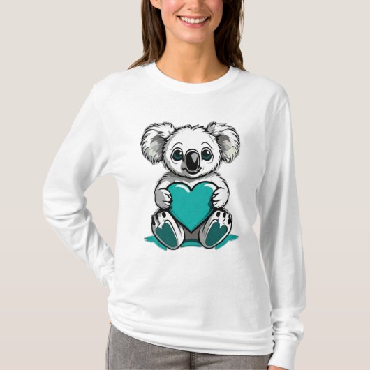 Koala Beer Knuffelen Blauwgroen Hart T-shirt (Voorkant)