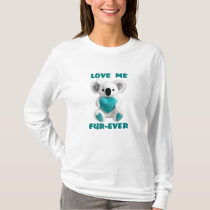 Koala Beer knuffelen Blauwgroen hart Valentijnsdag T-shirt