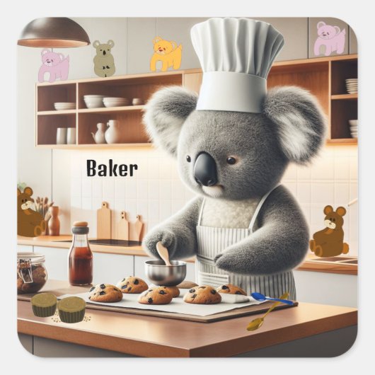 Koala Beer Koekjes Bakker Vierkante Sticker (Voorkant)
