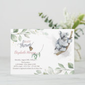 Koala Beer Leaves Baby shower Invitation Kaart (Staand voorkant)