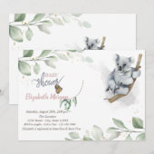 Koala Beer Leaves Baby shower Invitation Kaart (Voorkant / Achterkant)