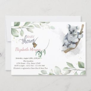 Koala Beer Leaves Baby shower Invitation Kaart